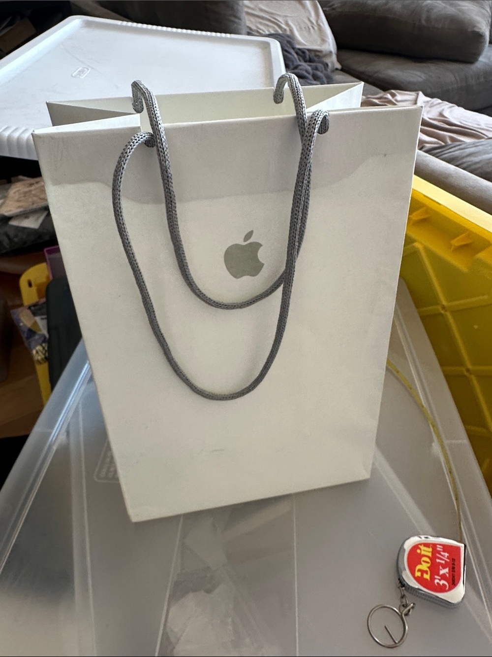 APPLE White Paper Shopping Bag with GRAY Handles